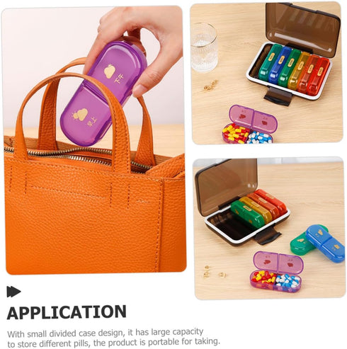 Weekly Pill Organizer Small Medicine Case with Multi-Grid Compartments, Portable Travel Pill Box with Colorful Lid