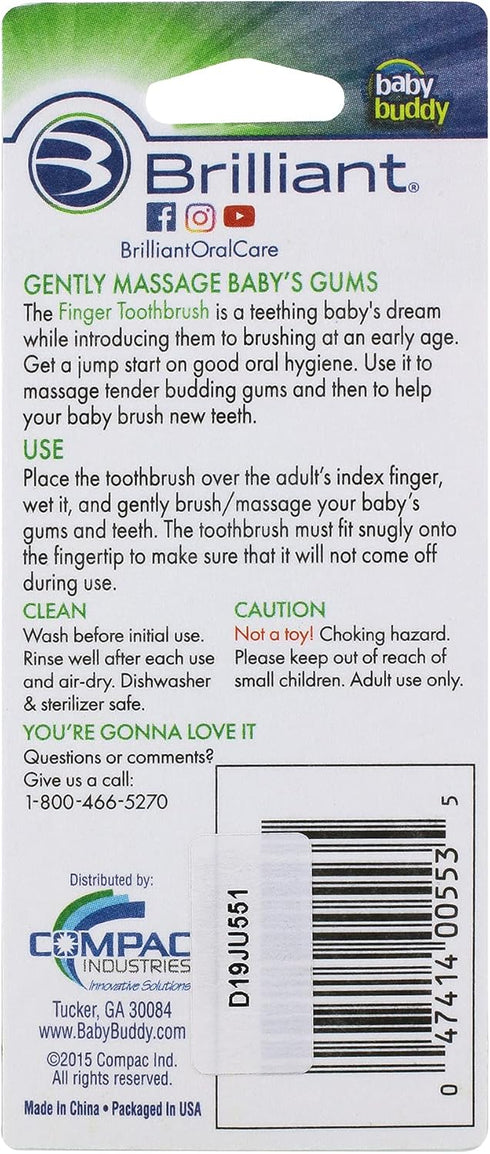 Brilliant Baby Finger Toothbrush, Silicone Gum Massager and Teether Brush for Babies, Clear, 1 Count