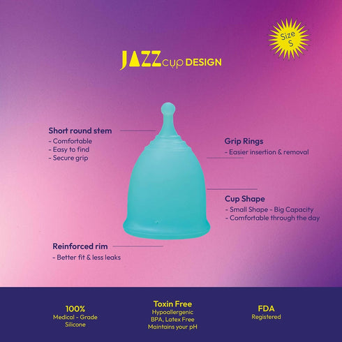 JAZZ cup 12-Hour 100% Soft Menstrual Cups with Travel-Cotton Pouch Reusable, Protection, Medical-Grade Silicone Period
