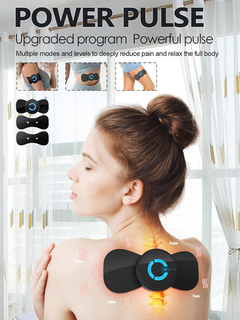 Tens Black Unit with 2 Pads, EMS Microcurrent Mini Massager Machine for Full Body Pain Relief Therapy Device
