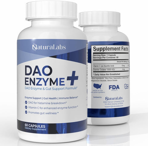 NATURALABS DAO Supplements Histamine Blocker DAO Enzyme + Diamine Oxidase & Vitamin C
