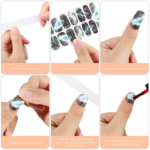 Maitys Full Wrap Nail Stickers (168 Pcs) - Gradient Glitter Self Adhesive Polish Strips with Fingernail Files