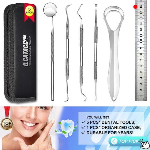 Dental Tools, Dental Pick, Oral Care Teeth Cleaning Tools Set, Stainless Steel Tooth Scraper, Plaque Remover with Case
