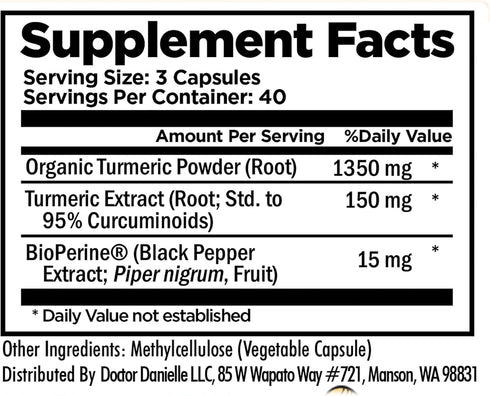 Turmeric Curcumin with BioPerine 1500mg, Organic Joint & Healthy Inflammatory Support, Vegan, Non-GMO Capsules