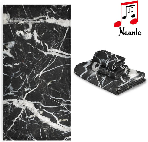 Naanle 3 Set Set 1 1 1 Pack 3 Black and White Marble Towel Piece Bath Towels for Bathroom Highly Absorbent Cotton