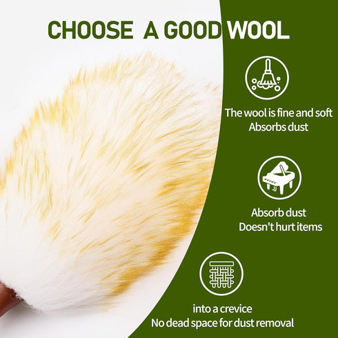 Lambswool Duster (2PCS) - 15.9 Inch Handheld Wooden Wool Duster for Cleaning Windows, Blinds, and Furniture