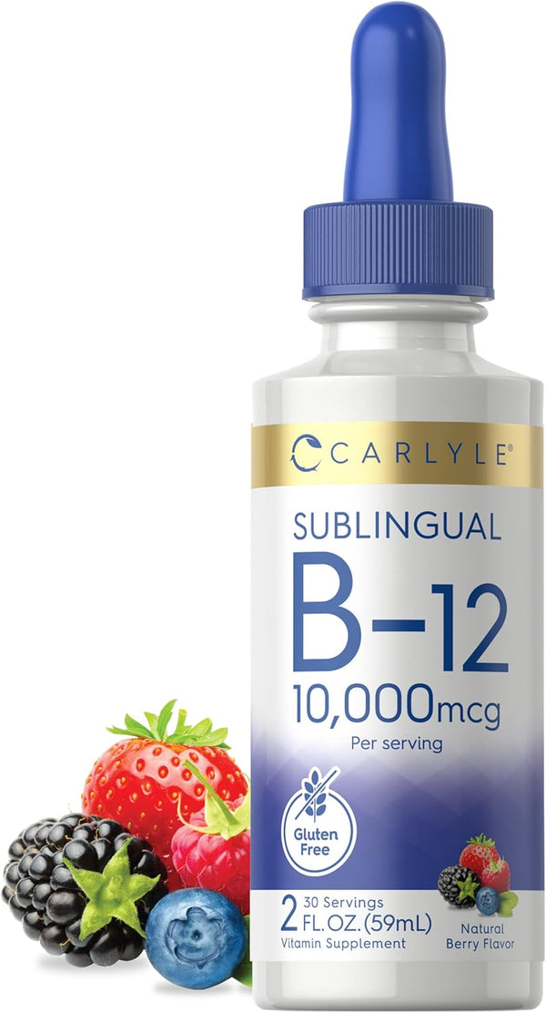 Carlyle Vitamin B12 Sublingual 10,000mcg Liquid Drops, 2 fl oz - Vegetarian, Non-GMO, Gluten Free