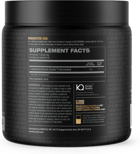 HOSSTILE Glutamine Powder for Men & Women, Fermented L Glutamine for Muscle Recovery, Unflavored, 60 Servings