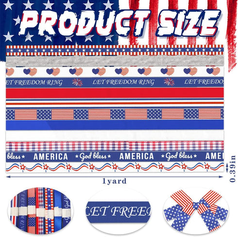 12 Rolls Patriotic 4th of July Ribbons, 3/8" Patriotic Star Stripe Grosgrain Ribbons Red White Blue Solid Ribbons for America Flag Labor Day Buffalo Plaid Decoration Wrapping Craft Ribbons by Threetols