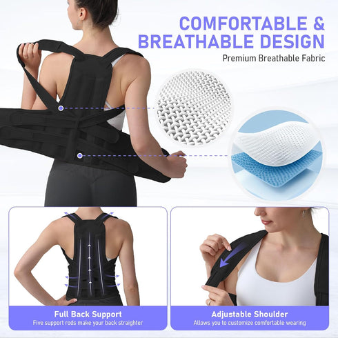 LuxuMach Posture Corrector for Women and Men, Back Brace with Full Back Support, Adjustable Shoulder Straightener