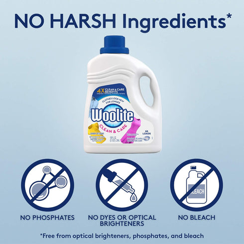 Woolite Clean & Care Liquid Laundry Detergent, 2x50oz, 2x33 Loads, Regular & HE Washer, Gentle Cycle, Sparkling Falls