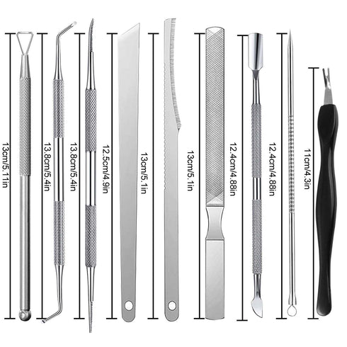 Ingrown Toenail Pedicure Tool Kit, 11 Piece Stainless Steel Nail Care Treatment for Nail Correction and Pain Relief