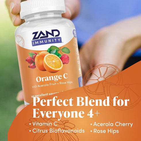 Zand Orange C Gummies - 60ct, 30 Serv. - Immune Support with Vitamin C, Acerola & Rose HIPS