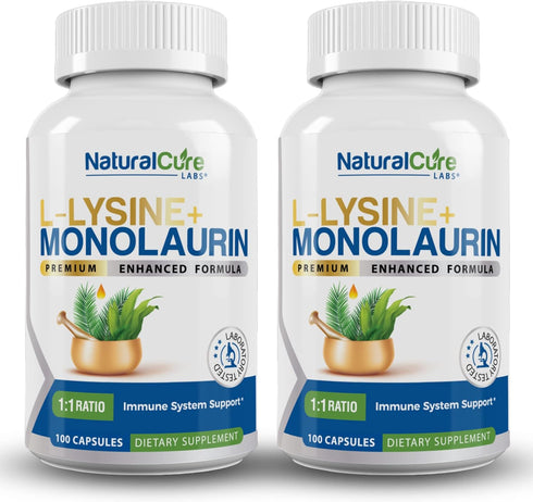 L-Lysine + Monolaurin 600mg, 1:1 Ratio, 2 Pack, 200 Capsules