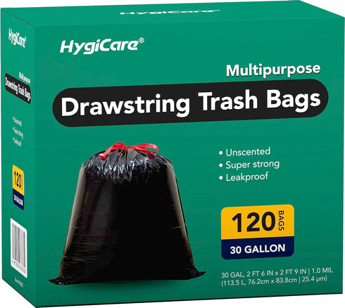 Ultra Strong 30 Gallon Trash Bags, Unscented, 120 Count, Heavy Duty, Leakproof, Black