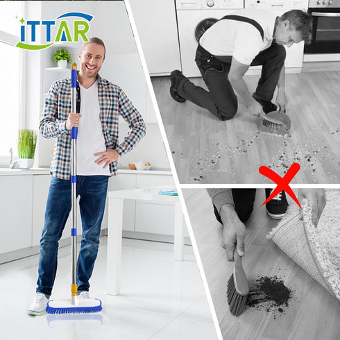 ITTAR 12" Wide Multi-Purpose Floor Scrub Brush with Long Handle, Extendable Shower Scrubber for Cleaning