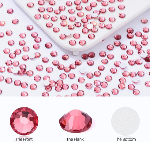 Rose Flatback Rhinestones for Nail Art and Craft, Loose Crystal Gemstones (Rose, SS34, 288pcs, 7.1-7.3mm)