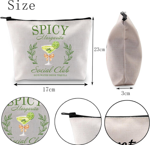 POFULL Margarita Social Club Tequila Gift Marg Cocktail Gift Girls Trip Gift Spicy Margarita Social Club Cosmetic Bag (SPICY Margarita)