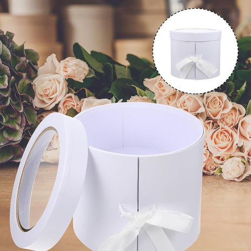 Packaging balacoo Double Layer round Flower Box for Fresh Flower Arrangement, White Floral with Lid, Suitable