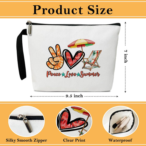 Peace Love Cosmetic Bag for Women Accessories Organizer, Summer Gifts, Travel Essentials Purse Toiletry Pouch Makeup Bag with Zipper(Peace Love Summer)