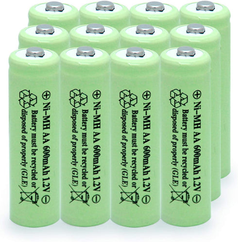 AA Solar Light Batteries NIMH 600mAh 1.2V Double A Rechargeable for Garden Lawn Landscaping Solar Lights (12Pcs)