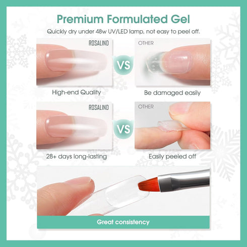 ROSALIND 2 oz Clear Poly Nail Gel, Professional Nail Extension Gel for Long Lasting DIY & Salon Nails, Quick Dry UV/LED