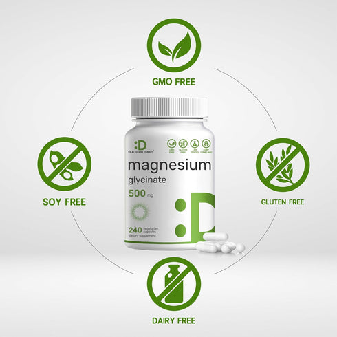 DEAL SUPPLEMENT 2 Pack Magnesium Glycinate 500mg, 480 Veggie Capsules for Muscle, Joint, Heart, Digestive Health