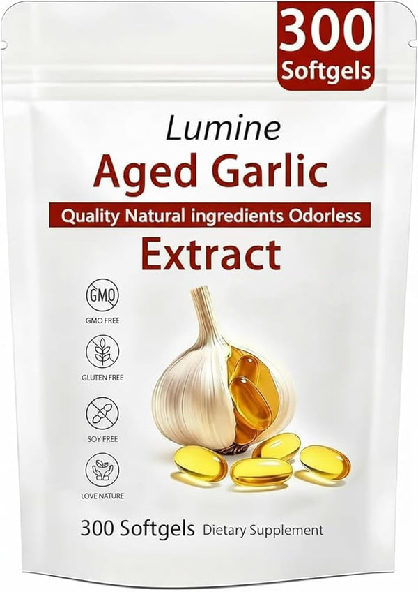 LUMINE Aged Garlic Extract,Botanic Vault Aged Garlic Extract Odorless,Organic Garlic Extract Capsules 300