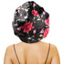 Large Round Black Floral Satin Bonnet for Sleeping, Double-Layer Elastic Hair Bonnet for Women with Braids/Curly Hair