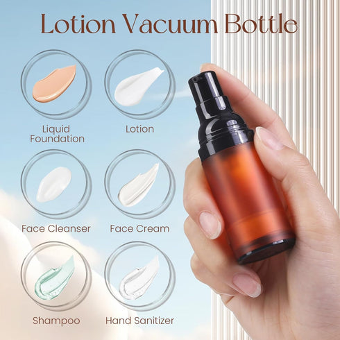 RONRONS Airless Pump Bottles - 0.5 oz Travel Size Dispenser for Skincare Serum, Lotion, Foundation (3 Pieces)