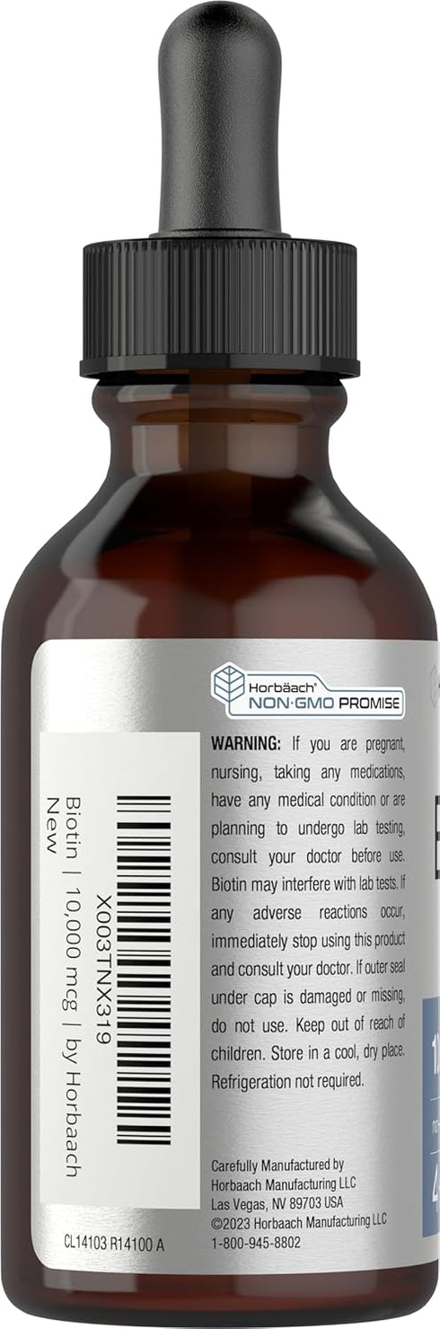 Horbaach Biotin Liquid Drops 10000mcg | 4 fl oz | Vegetarian, Non-GMO & Gluten Free Supplement
