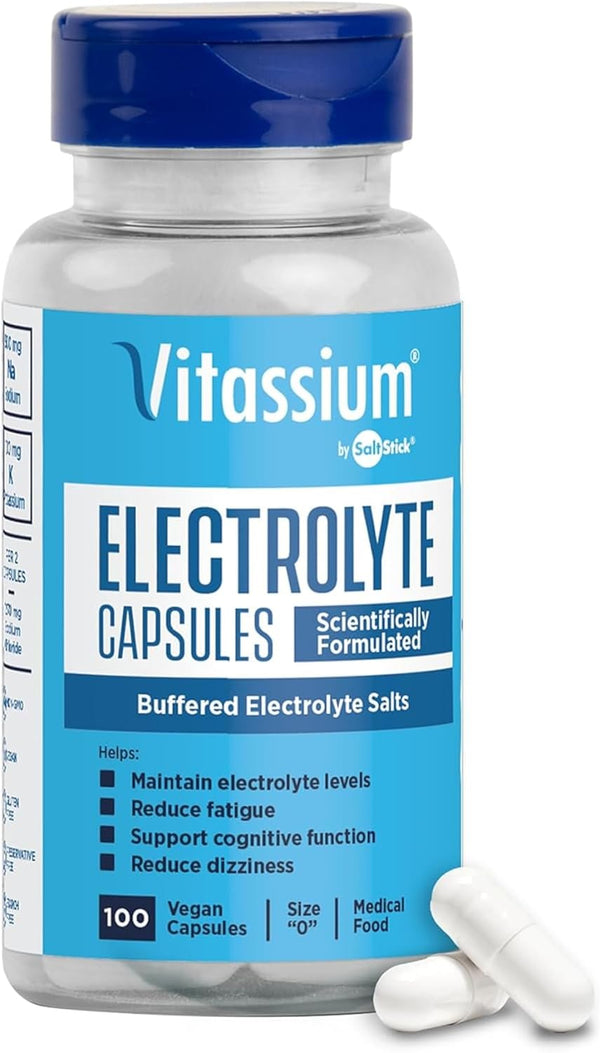 Vitassium Electrolyte Capsules, 100 Buffered Salt Pills for Dietary Management of POTS Syndrome Symptoms (500mg Sodium)