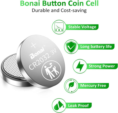 BONAI CR2032 Battery 3V Lithium Battery Coin Button Batteries 30 Count