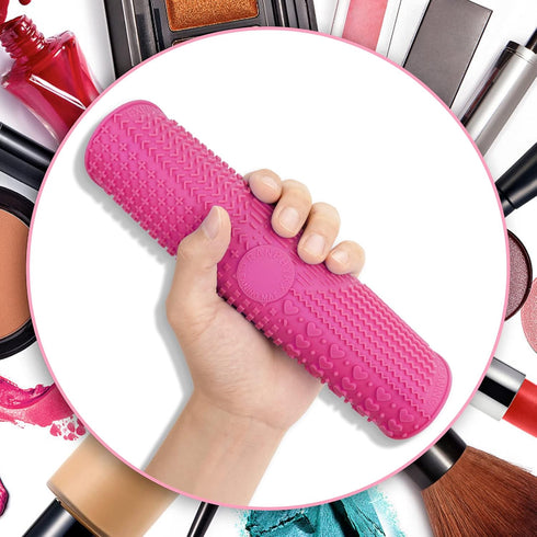 Makeup Brush Cleaner Mat, Silicone Brush Cleaning Mat Big Size with Suction Cup for Makeup Brush Cleaning (Hot Pink)