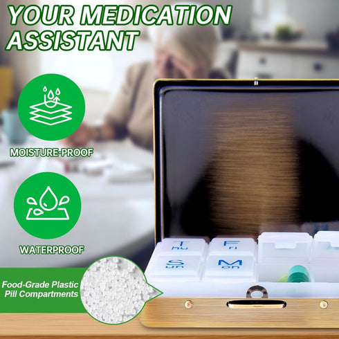 YILUTONGFA (7 8 Portable Metal Travel Pill Organizer Days a Week), Large Capacity Compartments, BPA-Free (M-Antique