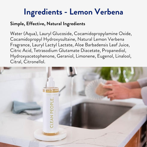 Clean People Liquid Dish Soap, 12 fl. oz Lemon Verbena Scent, Plant-Based Biodegradable Formula (3 Pack)