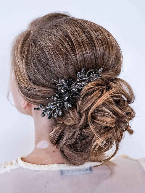 Yean Decorative Black Hair Comb with Baroque Rhinestones, Hair Accessories Headpiece for Women