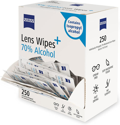 ZEISS Pre-Moistened Lens Cleaning Wipes, 250 Count with 70% Alcohol