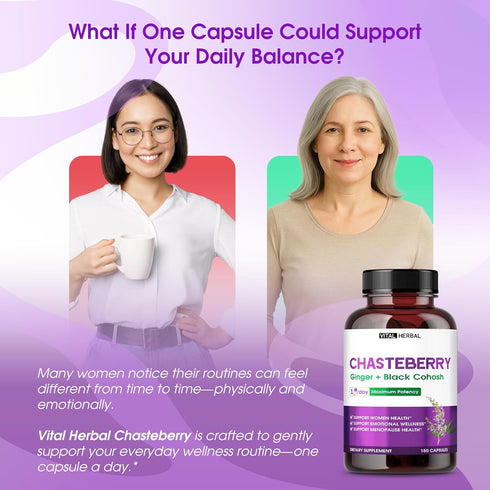 VITAL HERBAL 150 Liposomal Chasteberry with Ginger & Black Cohosh Supports Hormone Balance, Emotional Wellness