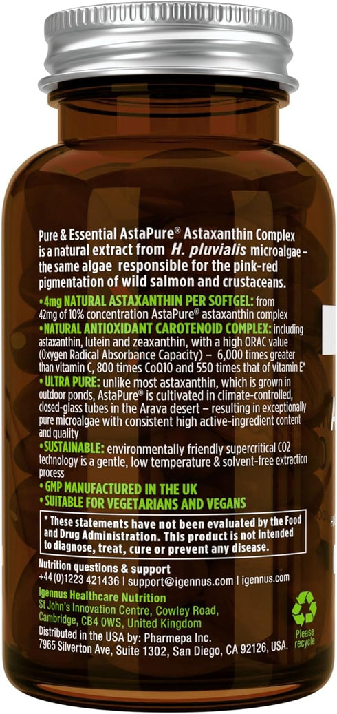 Astaxanthin Complex, Natural Algae Antioxidant for Eyes, Skin & Joints, 90 Vegan Softgels, Non-GMO 42 mg Astapure