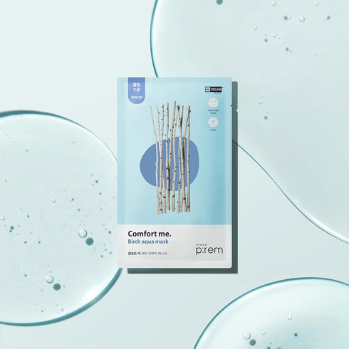 MAKE P:REM Comfort Me. Birch Aqua Mask, 10 Sheets, Korean Facial Sheet Mask for Cooling & Hydrating