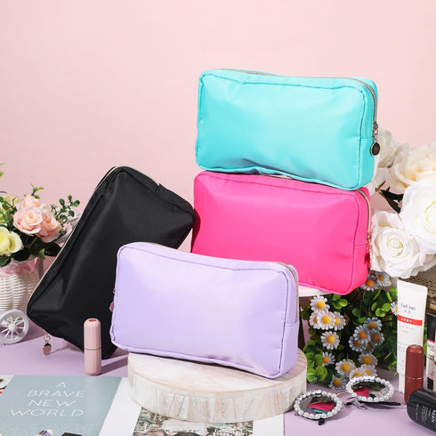 Hushee 4 Pcs Nylon Makeup Bag Waterproof Toiletry Organizer for Women Girls, Christmas Gifts (Black, Fuchsia, Mint,