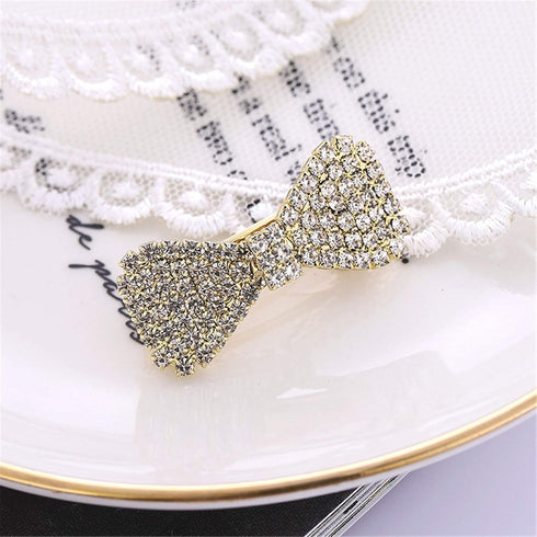 Ruihfas 2Pcs Mini Hair Bow Barrettes Clip - Full Crystal Rhinestone Fashion Accessories for Women & Girls
