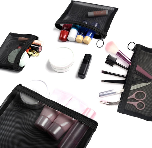 Patu Zipper Mesh Bags, Pack of 4 (S/M/L & Long Pouch) for Beauty Makeup Cosmetic Accessories Organizer
