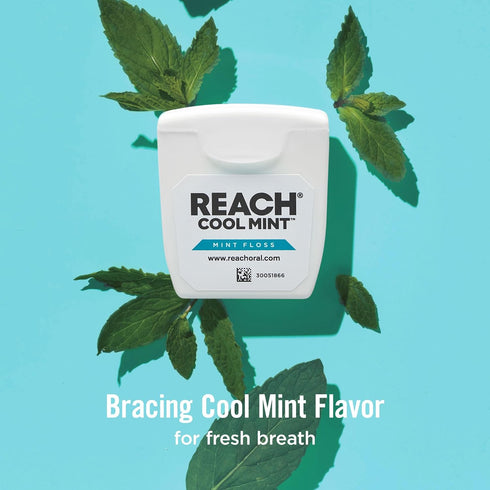 REACH Listerine Cool Mint Dental Floss, 6-Pack, Waxed, Easy on Gums, Fresh Mint