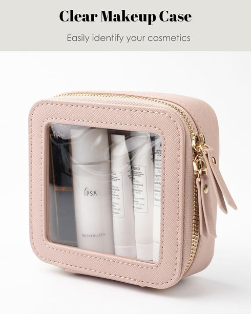 Mini Clear Makeup Bag for Purse, Cute Small Travel Cosmetic Bag with Visual Window & Dual Zippers, Pink Mini Pouch