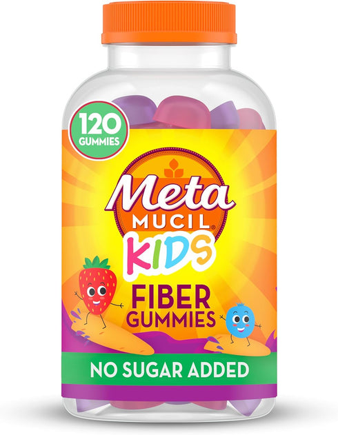 Metamucil Kids Fiber Supplement Gummies, No Sugar Added, 5g Prebiotic Fiber Blend, 120ct Gummies for Digestive Health