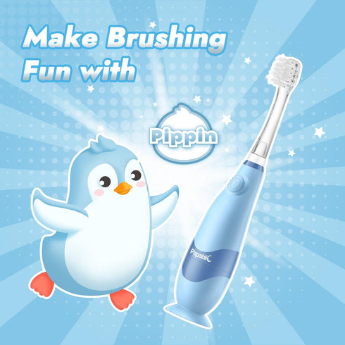 Papablic Toddler Sonic Electric Toothbrush for Ages 1-3, Cute Penguin Cover, Smart LED Timer, 2 Brush Heads
