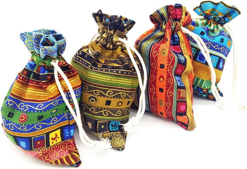 12pc Egyptian Style Jewelry Coin Pouches - Aztec Print Drawstring Gift Bag Party Accessories (12)