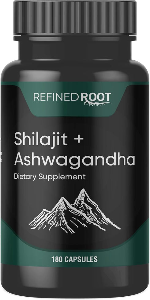 Shilajit Supplement 1000mg & Ashwagandha 500mg (180 Capsules) - Pure Himalayan Organic - Stronger than Resin